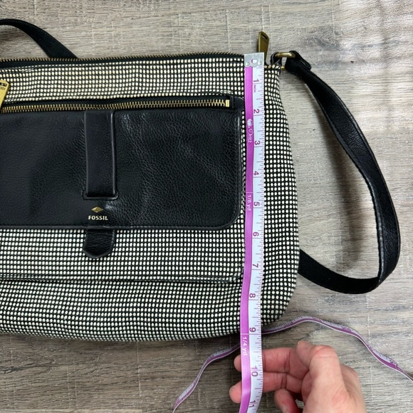 Fossil Kinely Crossbody Bag Leather and Textile Checkered Black & White - Picture 13 of 13